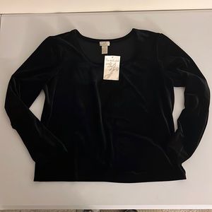 J. Jill Stretch Velour Scoop Neck Top in Black